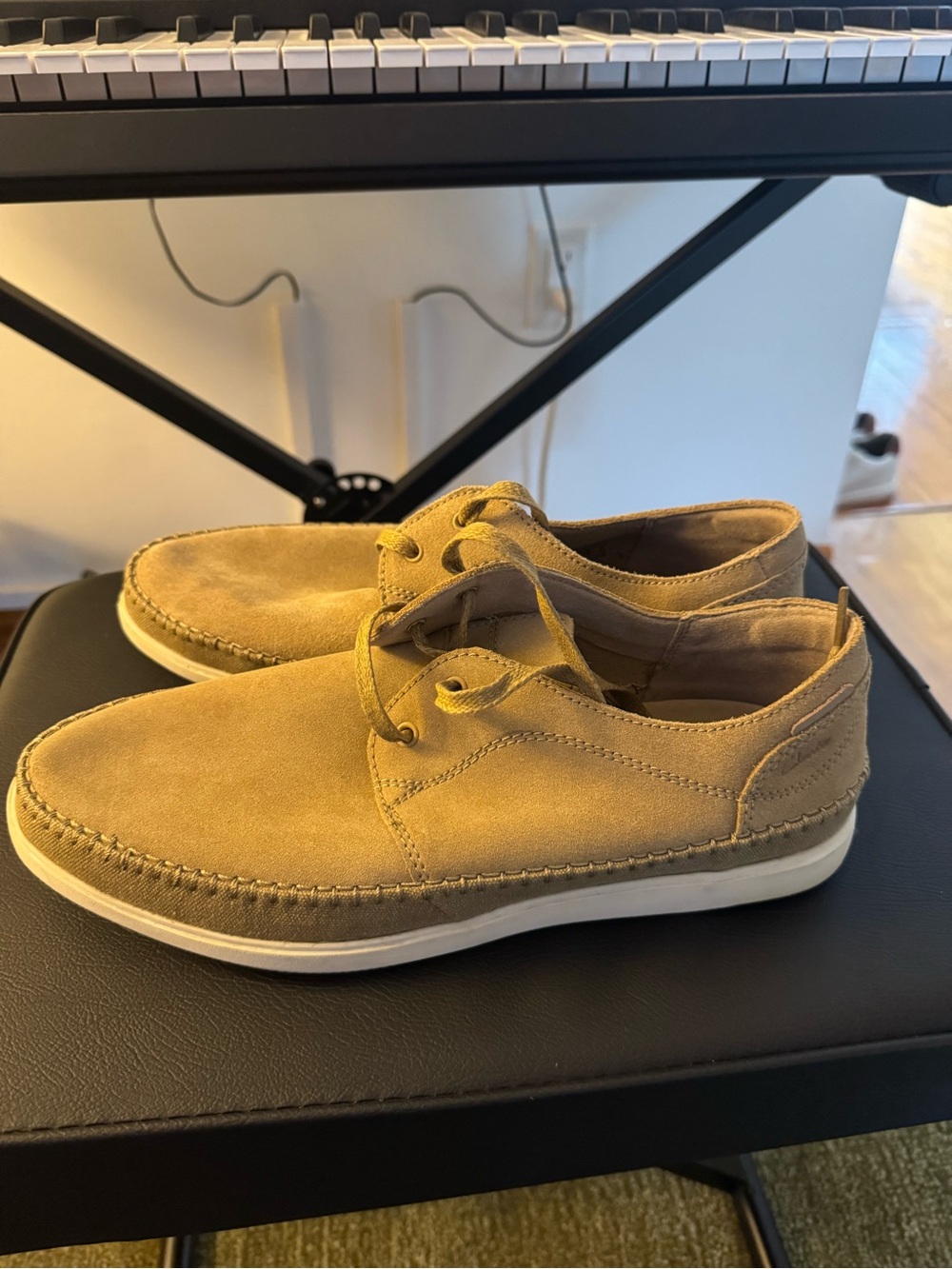 Clarks Men's Suede Lace-Up Loafers in Tan with White Sole